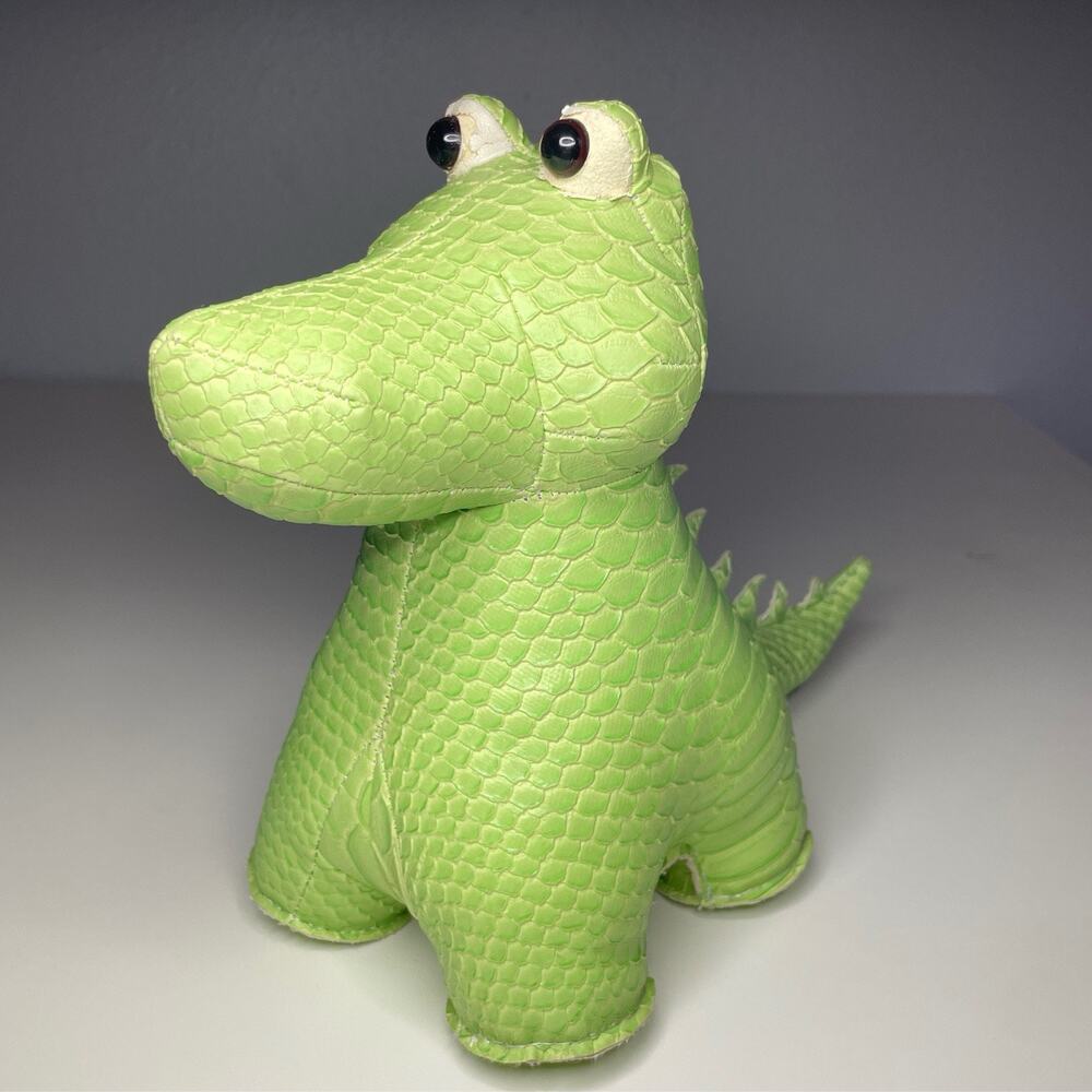 Vintage Streamline Alligator Faux Leather Bookend Paperweight Crocodile Green